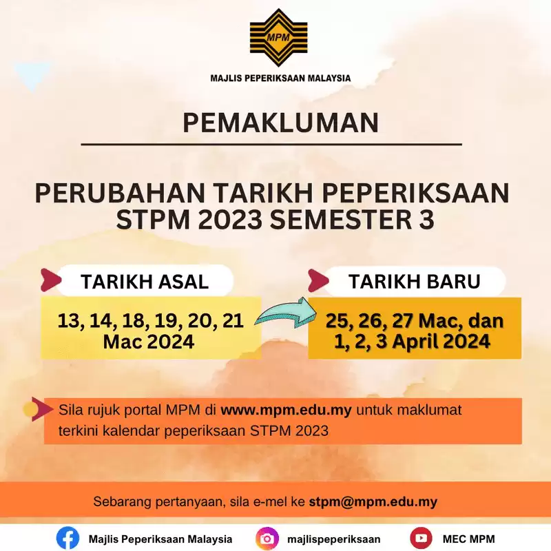 Kalendar Peperiksaan STPM 2023 / 2024 (Jadual Tarikh Exam)