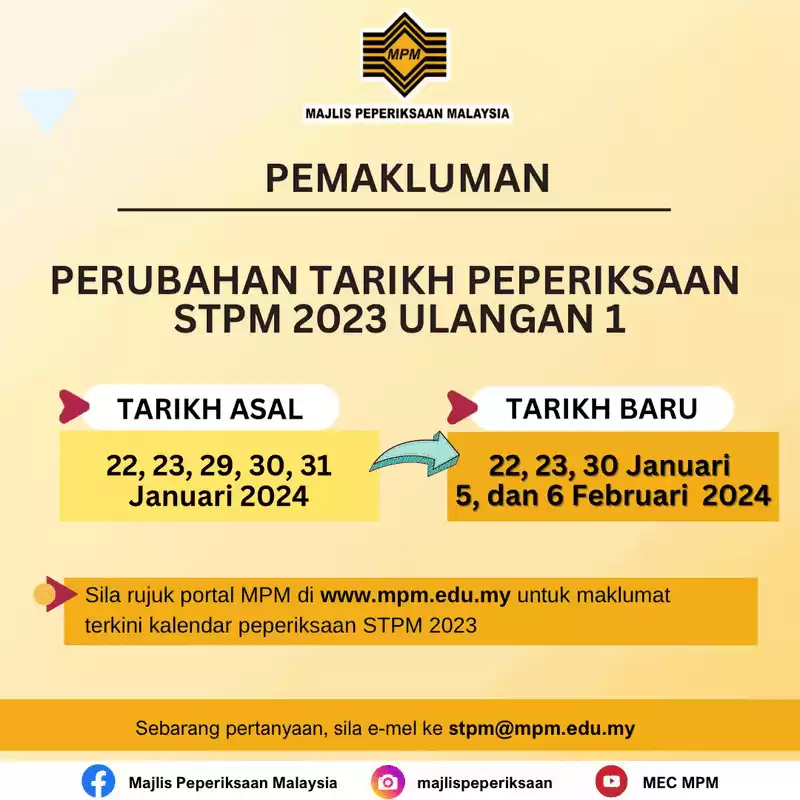 Kalendar Peperiksaan STPM 2023 / 2024 (Jadual Tarikh Exam)