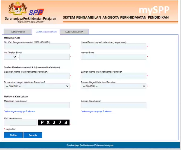 Daftar MySPP : Permohonan Jawatan Pegawai Perkhidmatan Pendidikan